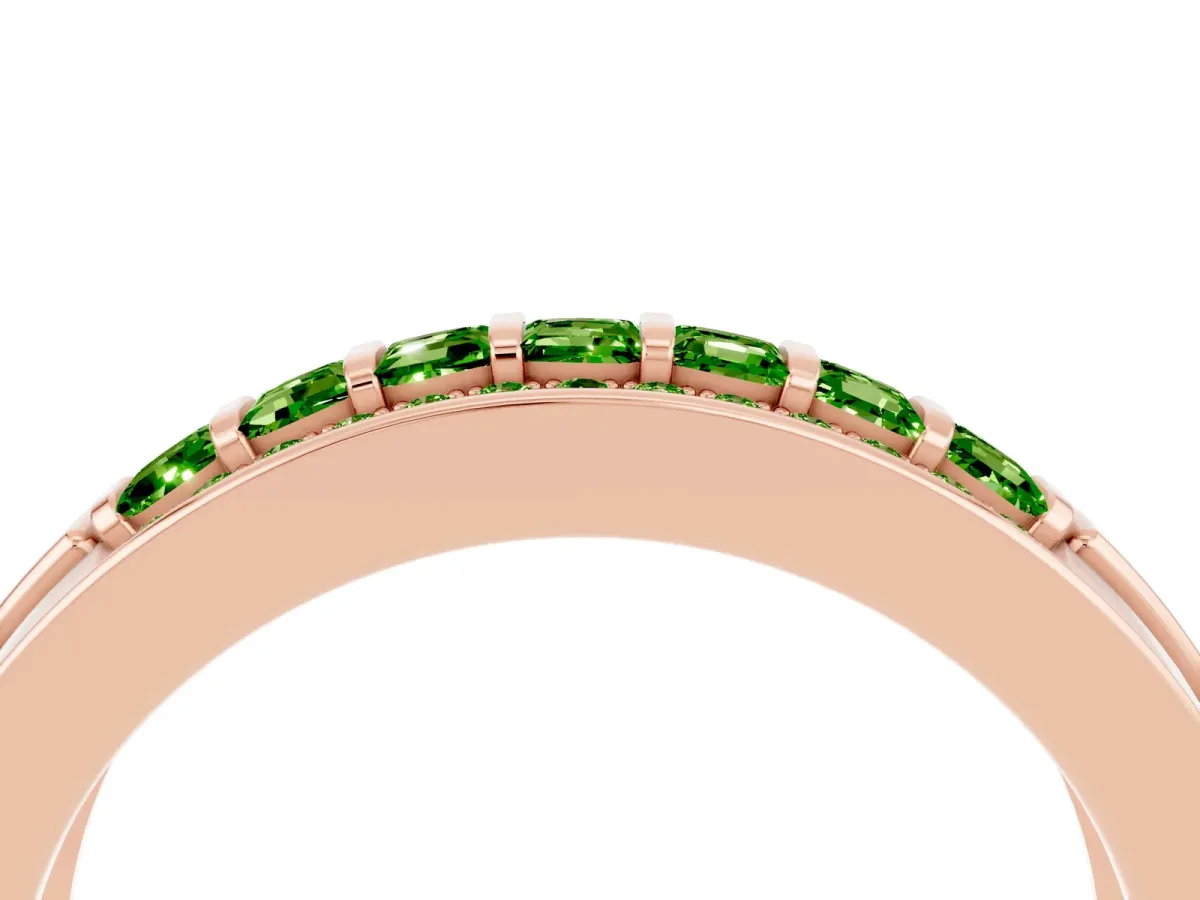 Bar-Set Princess Cut Peridot Pavé Band Rose gold