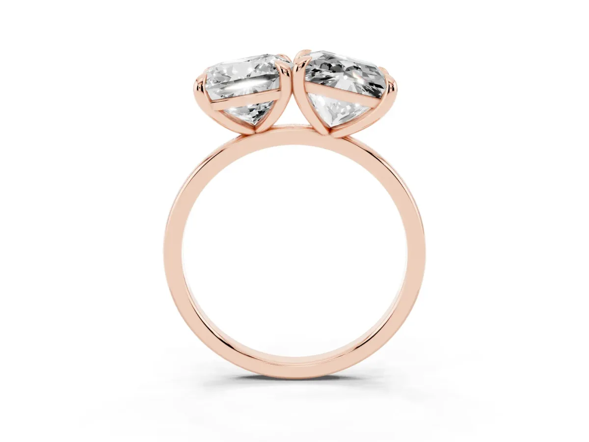 Cushion and Princess Toi Moi Ring with Prong Setting and Plain Band Rose gold