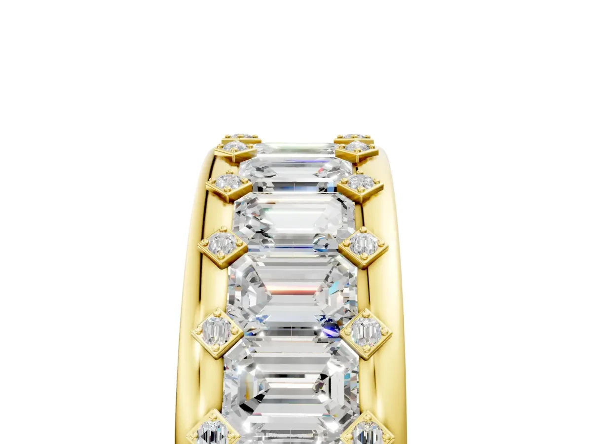Emerald Cut and Round Diamond Eternity Mens Band Yellow gold