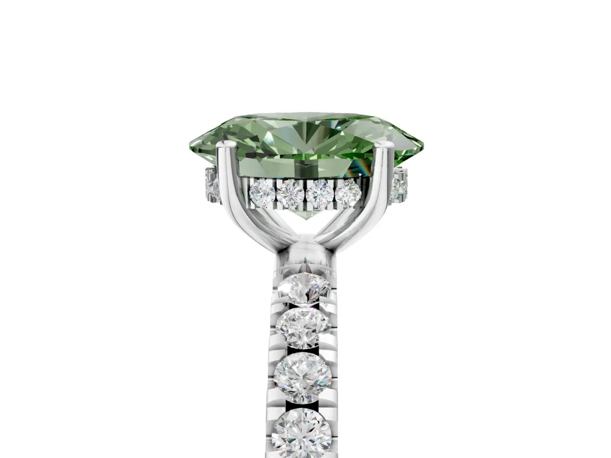 Fancy Green Oval Cut Diamond Pave Band Solitaire Ring with Round and Prong Setting Platinum