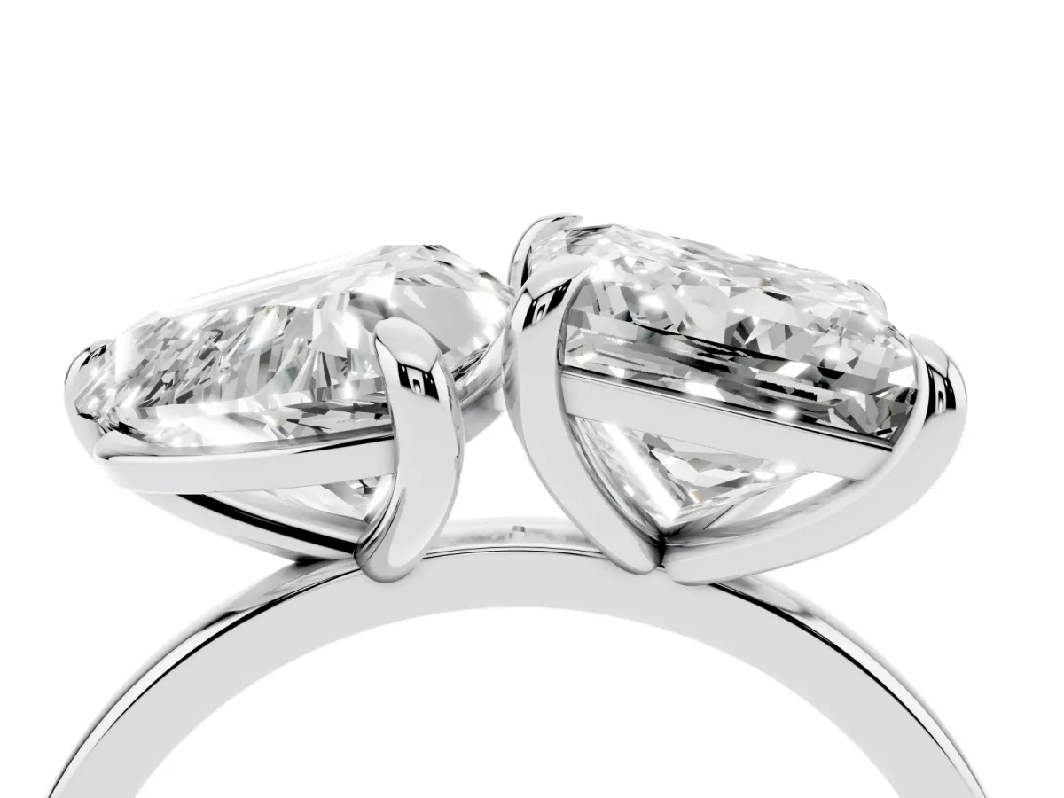 Heart and Princess Toi Moi Ring with Prong Setting and Plain Band Silver