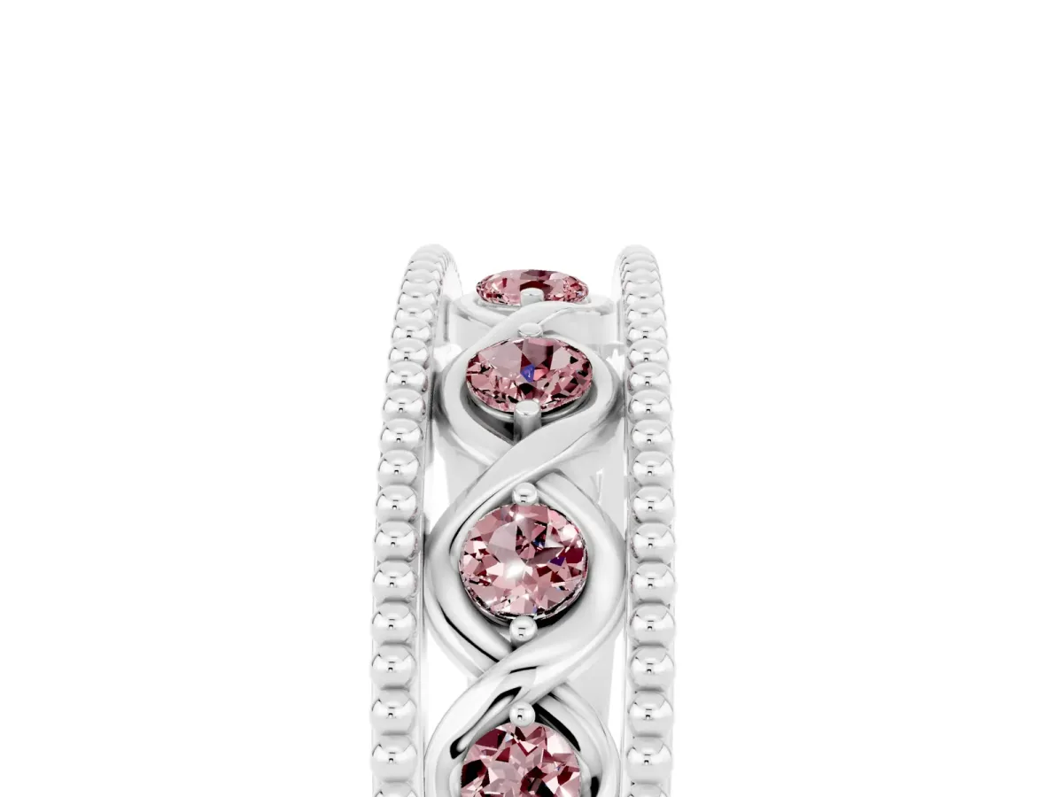 Round Morganite Twist Milgrain Band with Bezel Setting Platinum