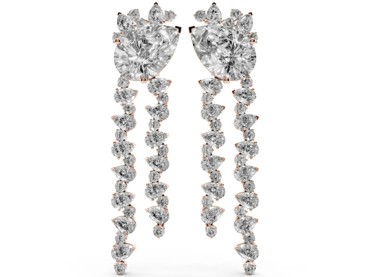 Pear Diamond Drop Earrings with Trilliant Diamond Cascades Rose gold