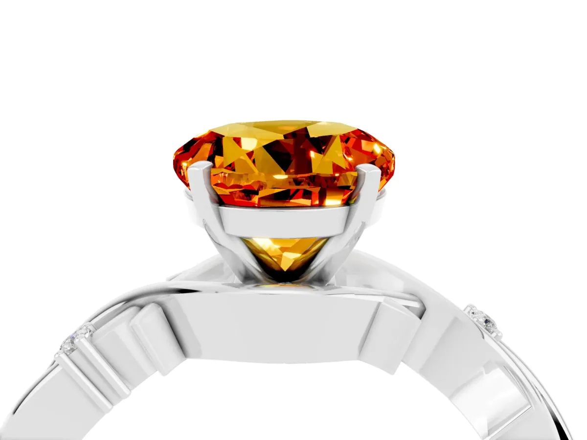 Round Cut Citrine Solitaire Ring with Twisted Band and Prong Setting Silver