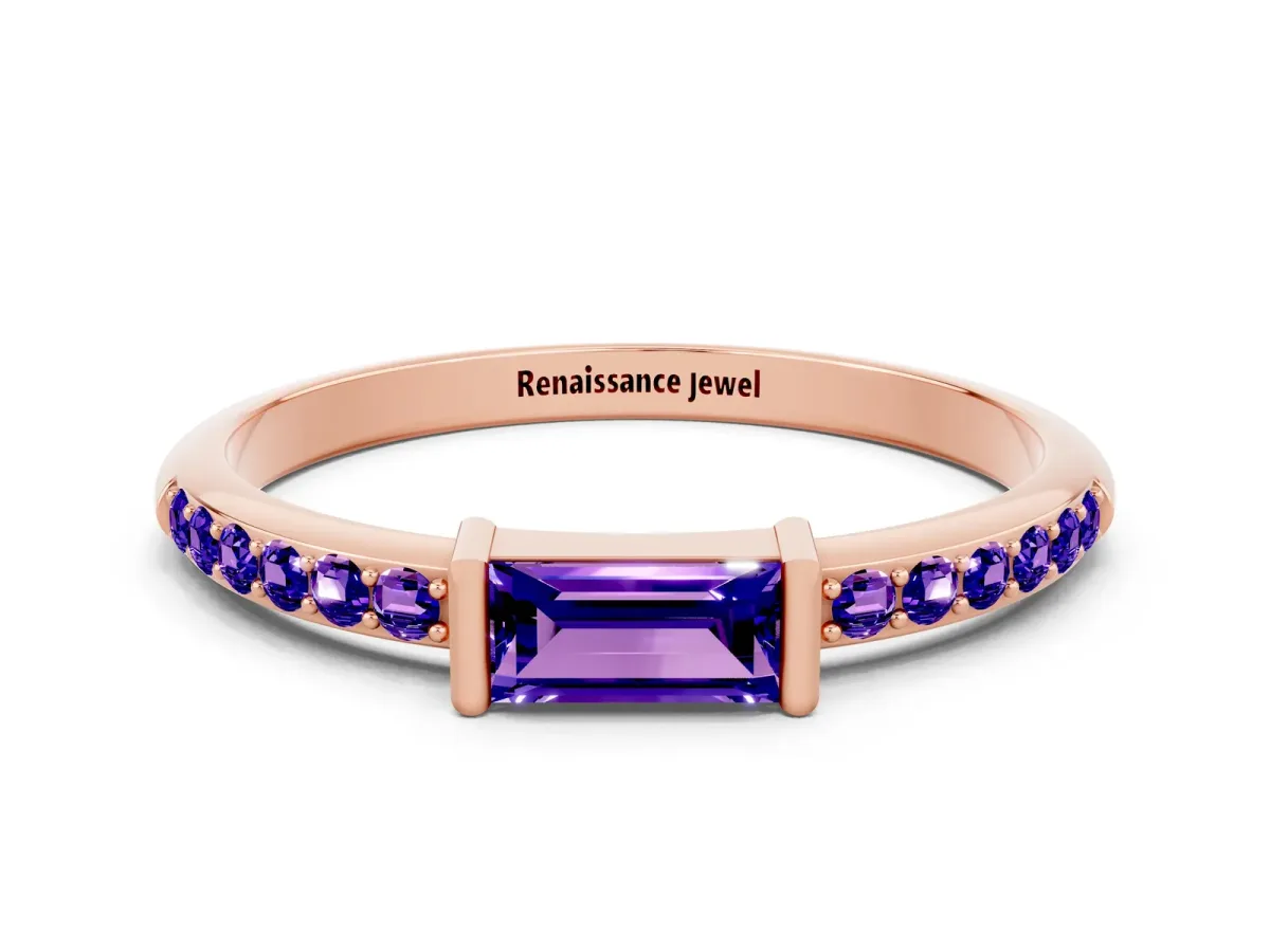Baguette Tanzanite Pavé Band with Bar Setting Rose gold