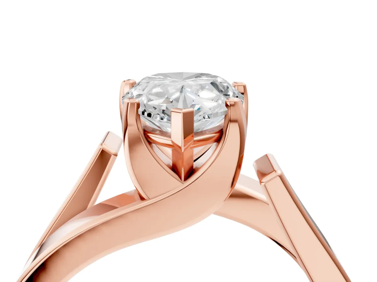 Modern Tension Set Pear Cut Diamond Solitaire Wide Band Ring Rose gold
