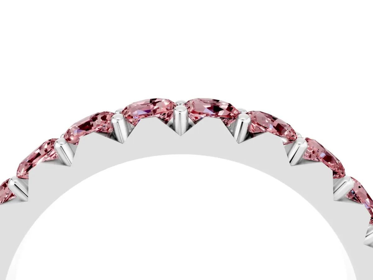 Round Morganite Half Eternity Band with Classic Prong Setting White gold