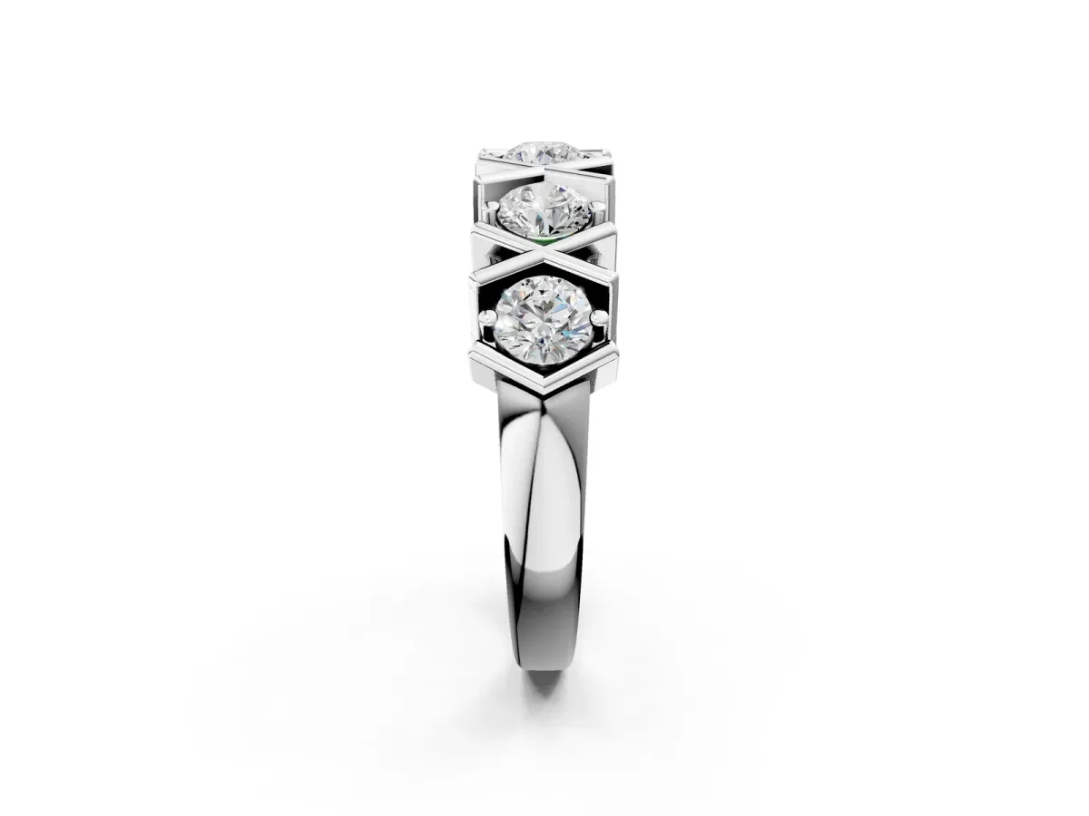 Round Diamond Channel Set Band with X-Prong Detail Silver