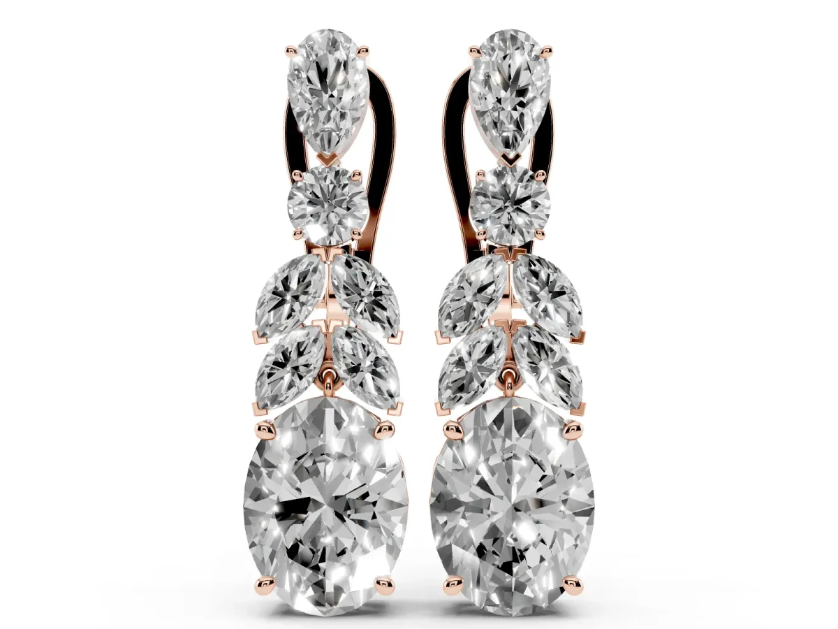 Oval, Marquise and Round Diamond Huggie Drop Earrings Rose gold