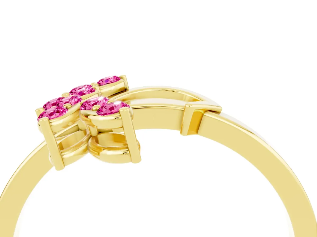 Marquise Pink Sapphire Cluster Bypass Ring with Prong Setting Yellow gold