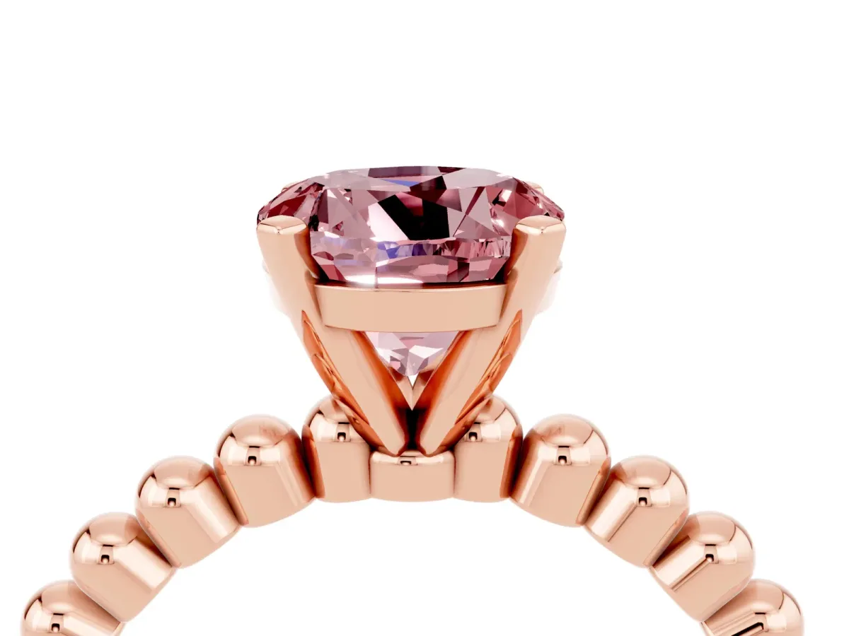 Round Cut Morganite Solitaire Ring with Beaded Band and Prong Setting Rose gold