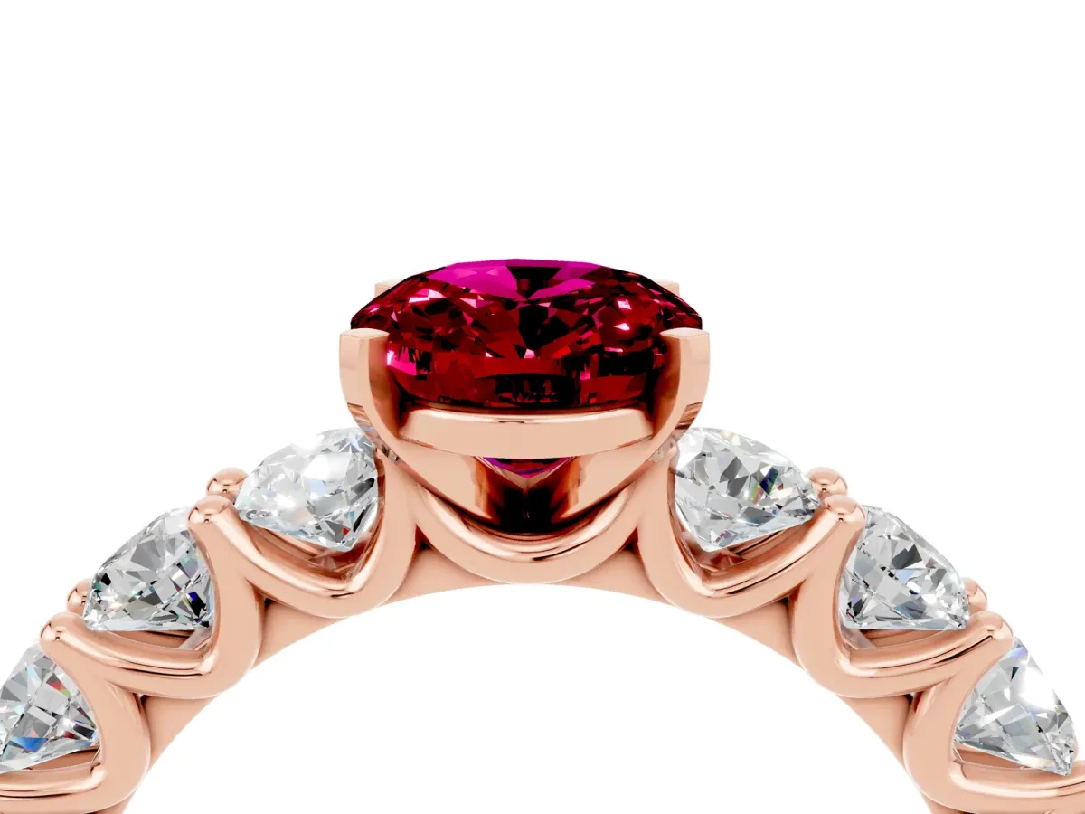 Oval Cut Garnet Prong Setting with Side Stones on a Pave Band Rose gold