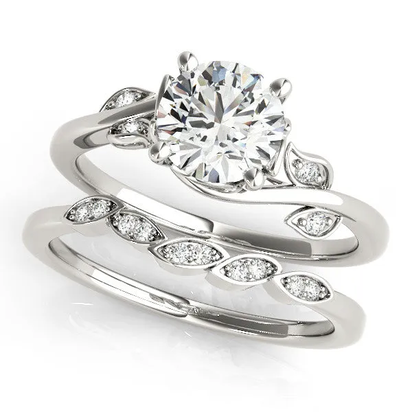 Asscher Cut Solitaire Twist Engagement Ring with Leaf Accents and Prong Setting Silver