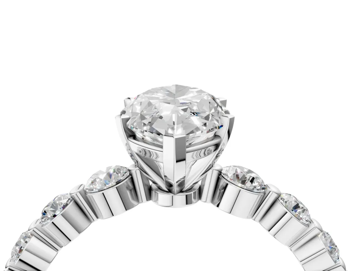 Marquise Cut Solitaire Diamond Ring with Pave Band and Four-Prong Setting Silver
