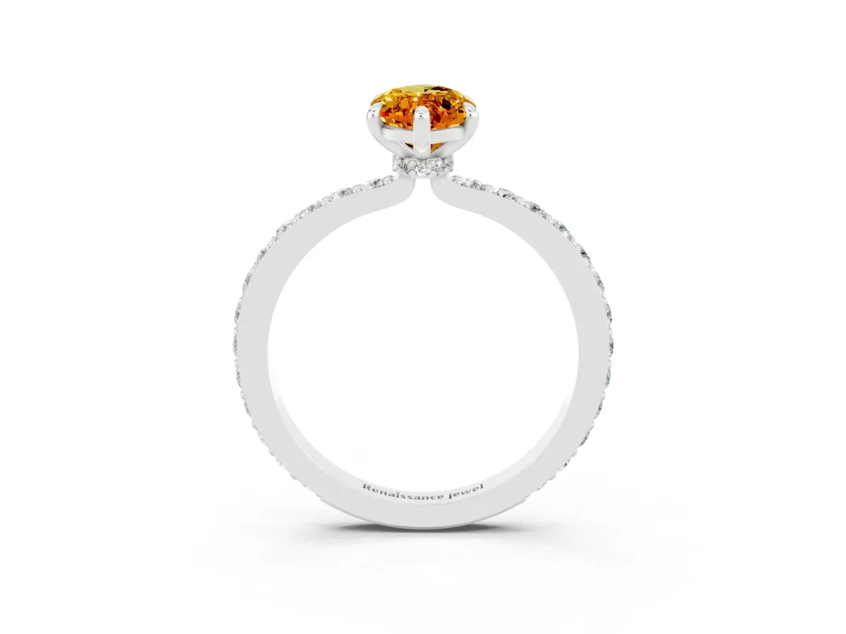 Marquise Cut Citrine Solitaire Engagement Ring with Pavé Band and Four-Prong Setting Silver