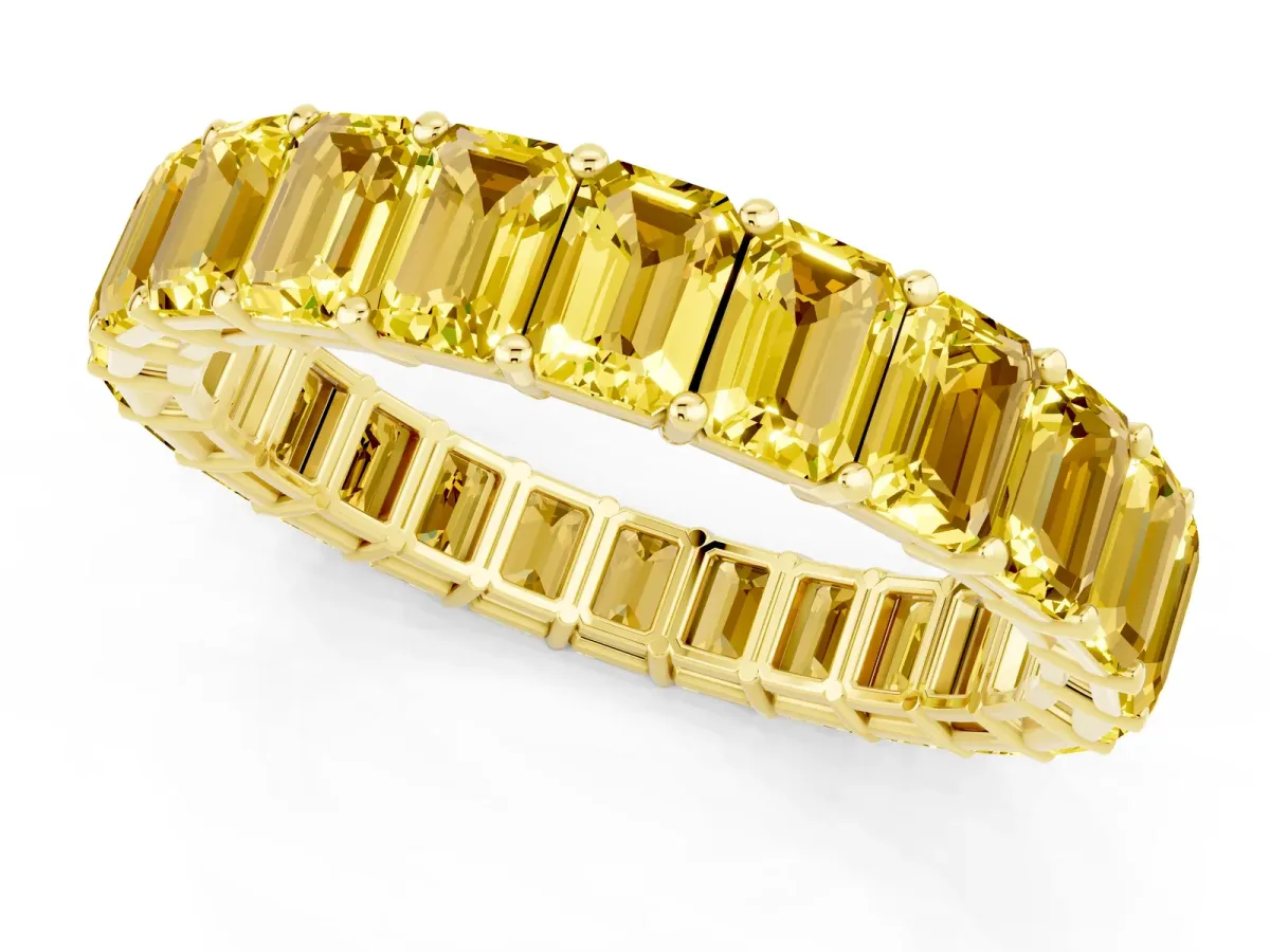 Emerald Cut Yellow Sapphire Eternity Band with Shared Prong Setting Yellow gold