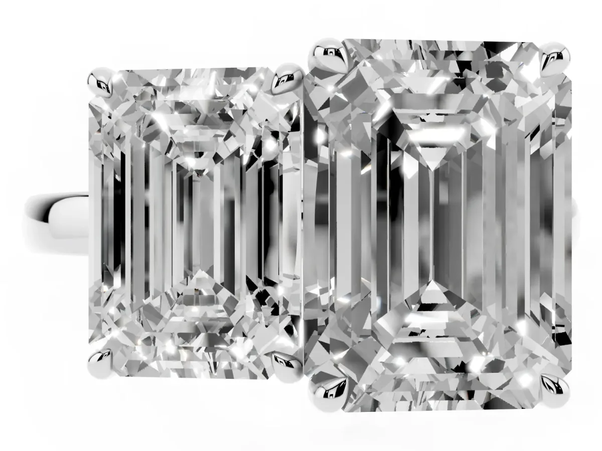 Emerald Cut and Emerald Cut Toi Moi Ring with Prong Setting Platinum