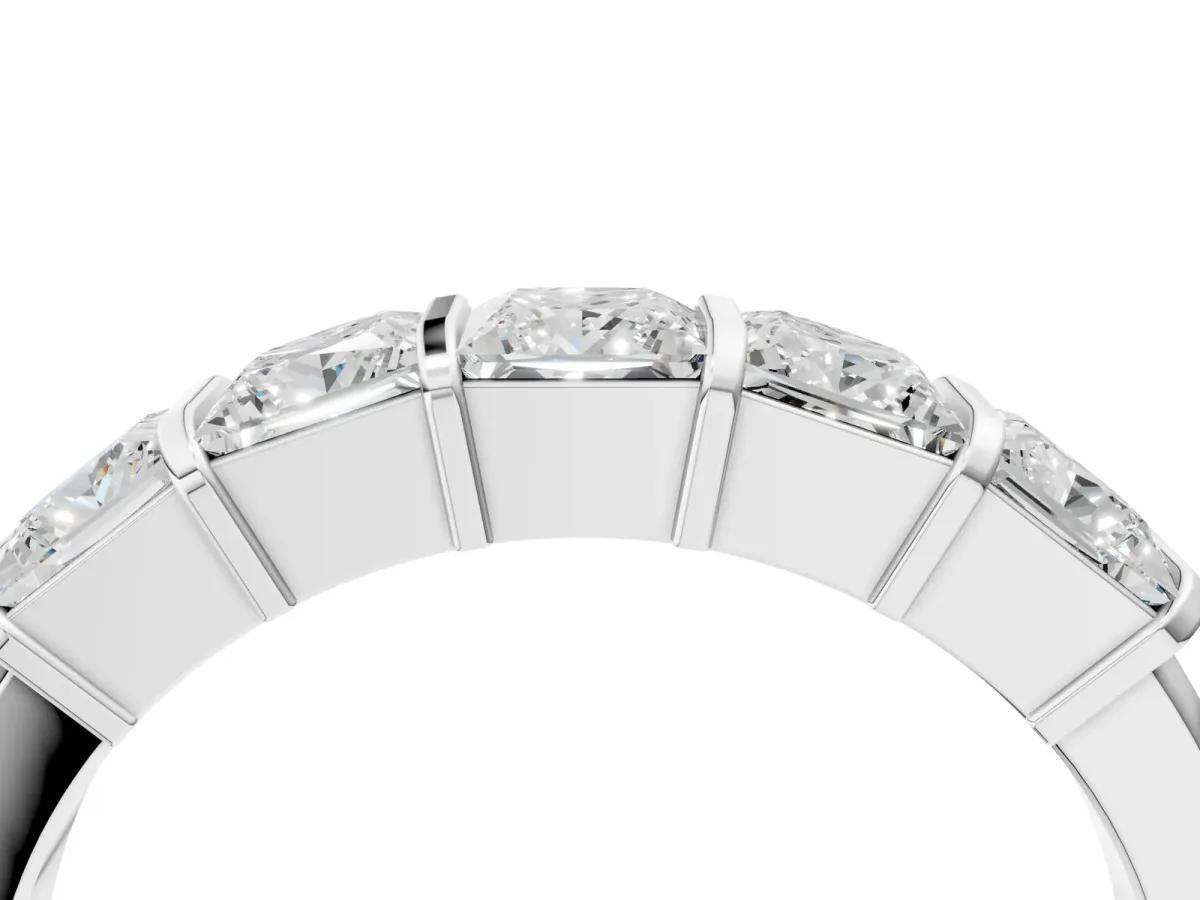 Princess Cut Channel Set Diamond Band with Bar Prong Setting Silver