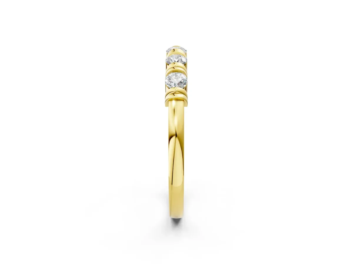 Bezel-Set Round Diamond Half-Eternity Band Yellow gold