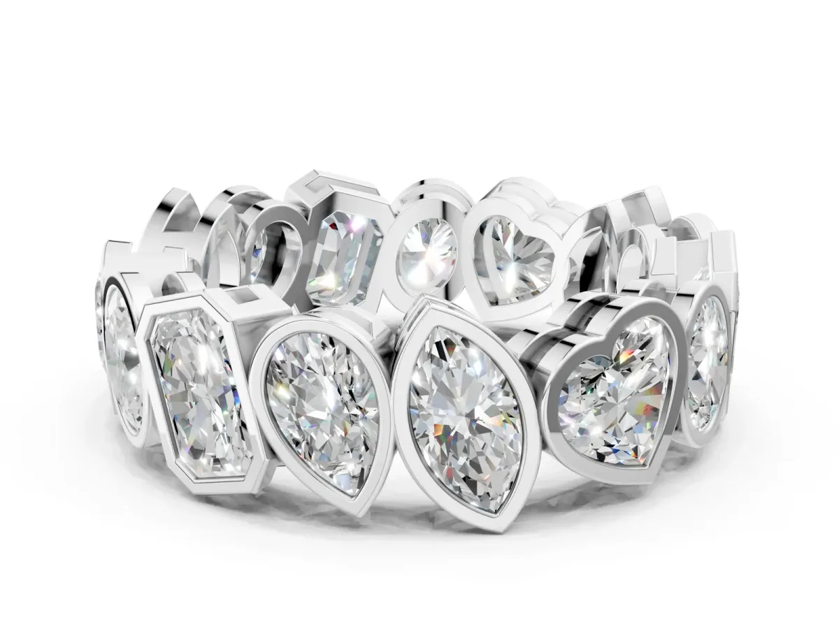 Mixed Shape Diamond Bezel Set Eternity Wedding Band White gold