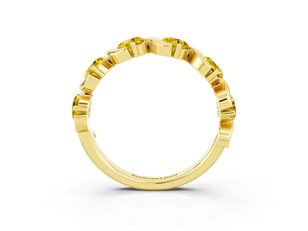 Round Yellow Sapphire Half Eternity Band with Wave Prong Setting Yellow gold