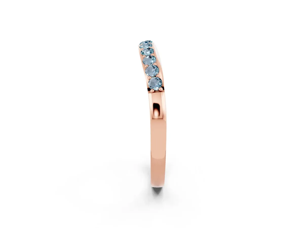 Round Aquamarine Curved Wedding Band with Channel Setting Rose gold