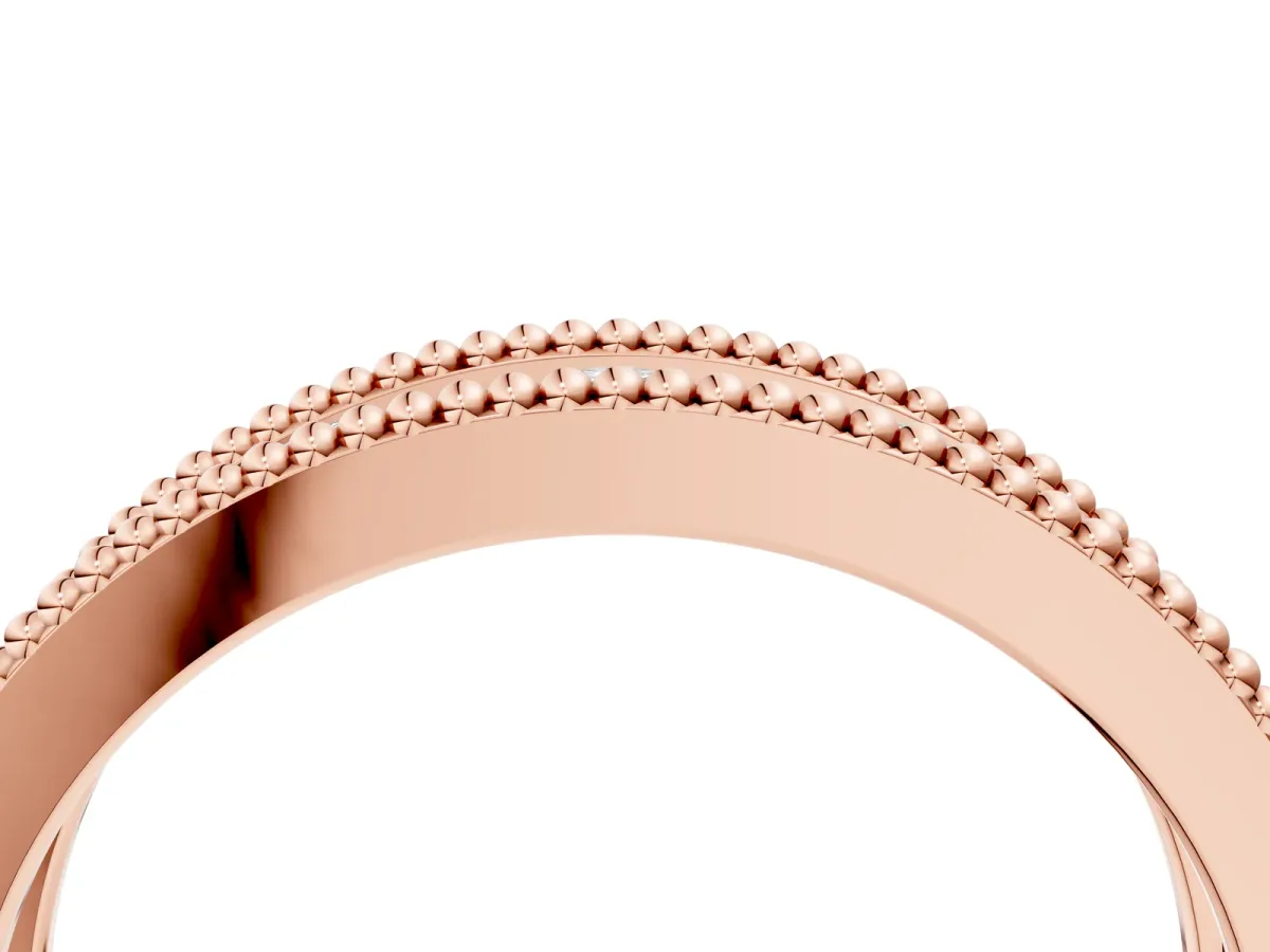 Round Diamond Twist Milgrain Band with Bezel Setting Rose gold