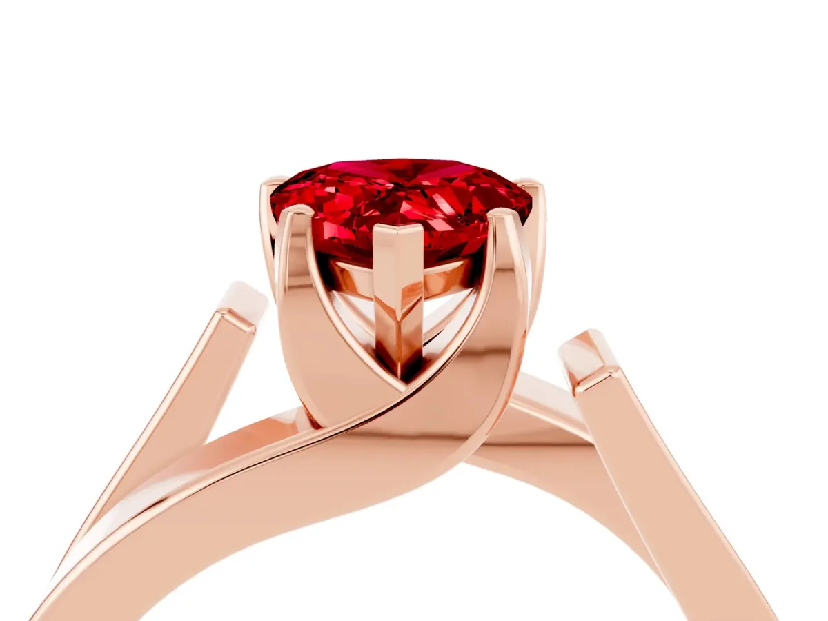 Modern Tension Set Pear Cut Ruby Solitaire Wide Band Ring Rose gold
