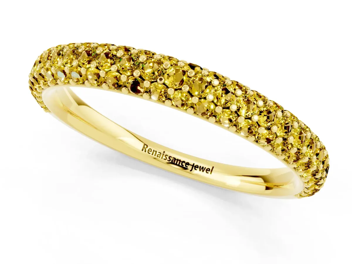 Round Yellow Sapphire Pavé Eternity Band with Shared Prong Setting Yellow gold