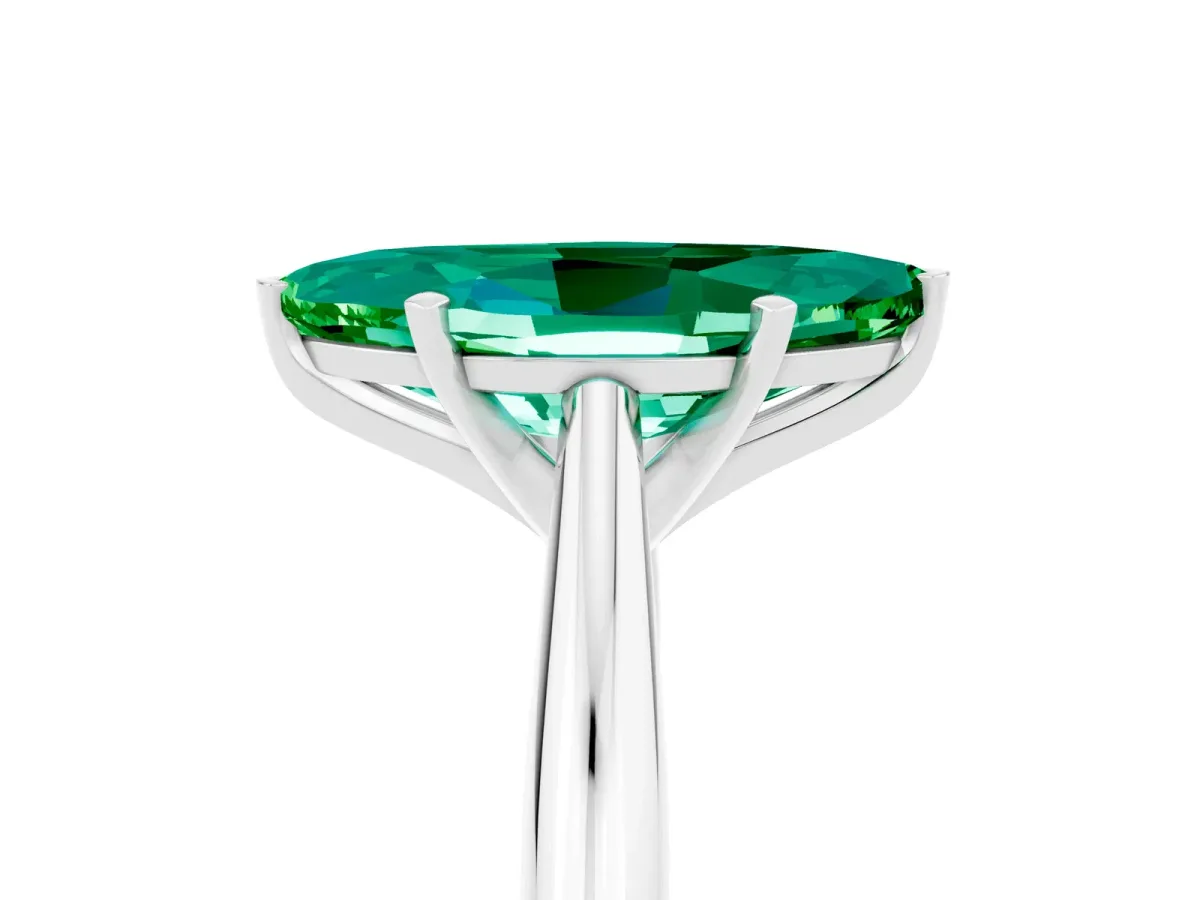 Marquise Cut Emerald Solitaire Engagement Ring with Cathedral Setting and Four-Prong Mount White gold