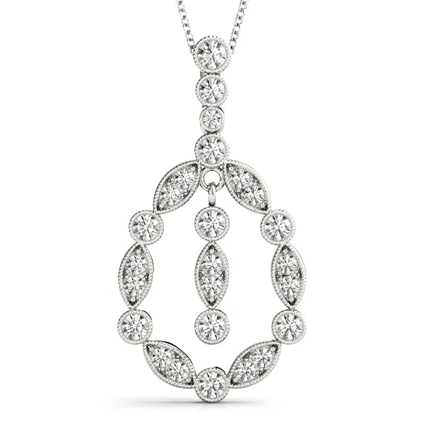 Round and Marquise Diamond Milgrain Halo Pendant Silver