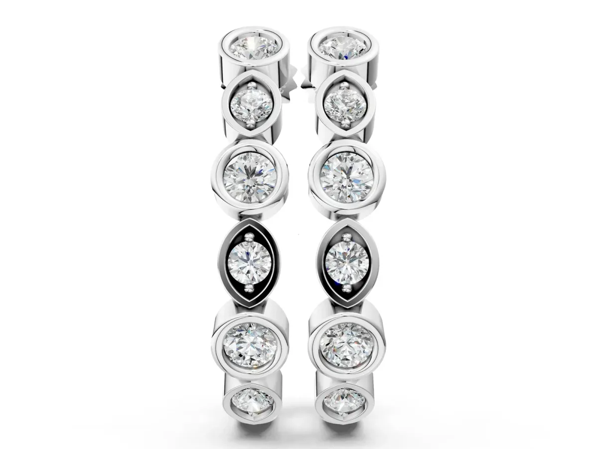 Bezel-Set Round and Marquise Diamond Hoop Earrings Silver