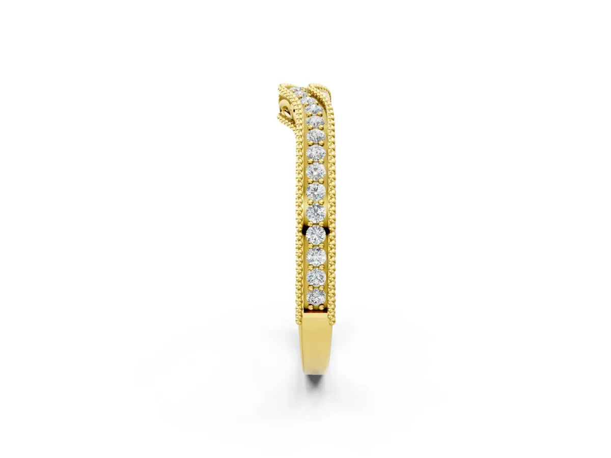 Pave Round Diamond Curved Milgrain Band Yellow gold