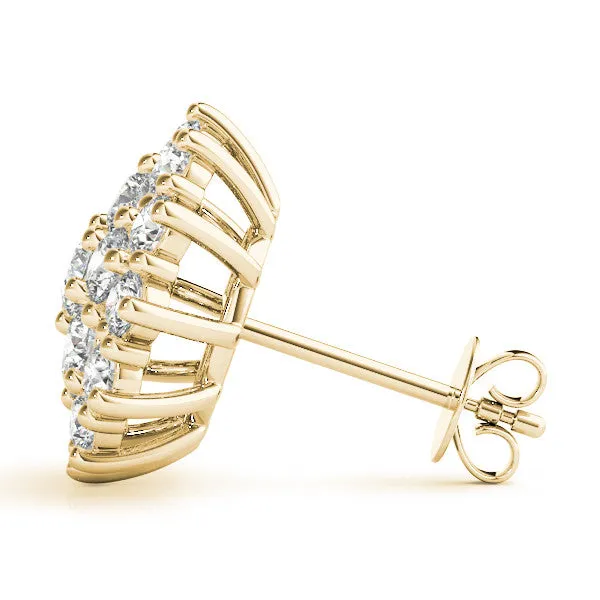 Cluster Diamond Round Stud Earrings with Basket Setting Yellow gold