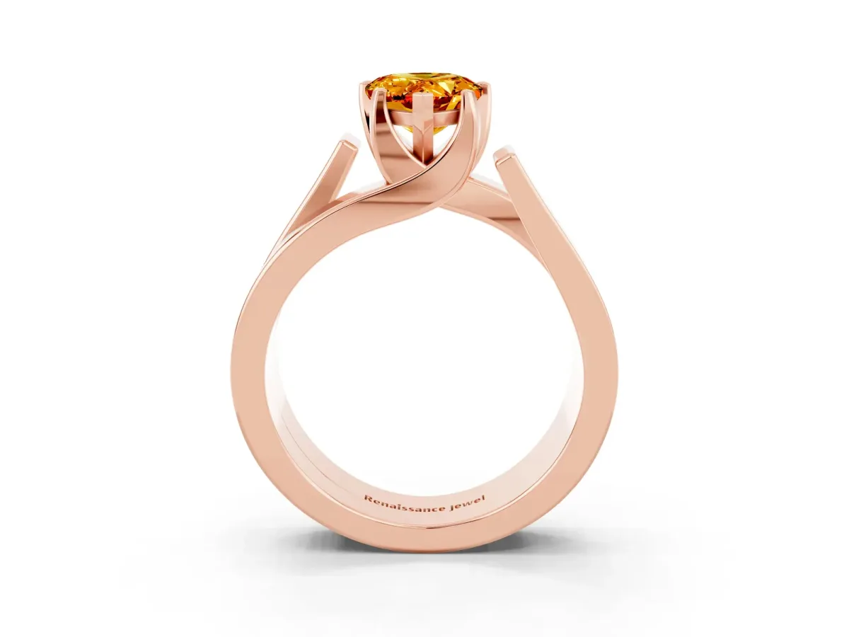 Modern Tension Set Pear Cut Citrine Solitaire Wide Band Ring Rose gold