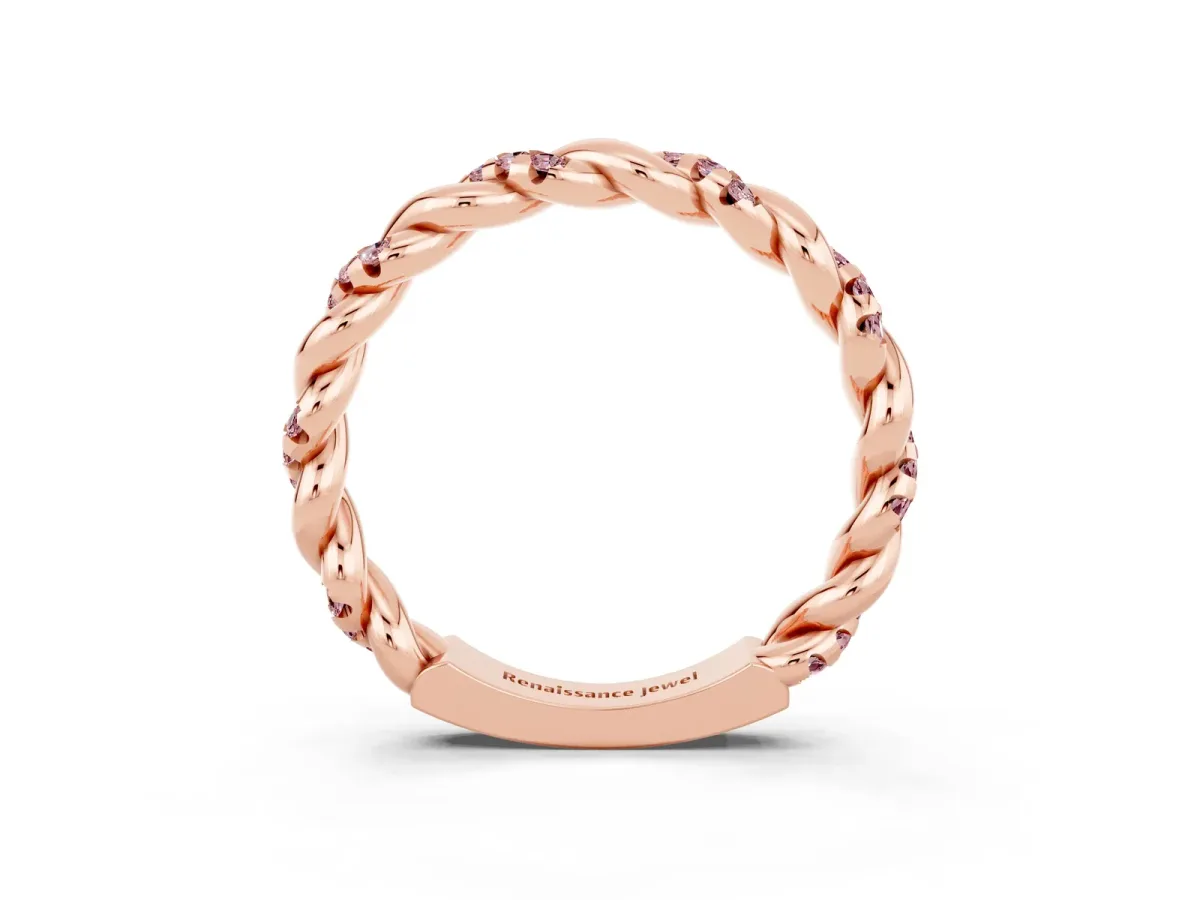 Twisted Pavé Round Morganite Eternity Band Rose gold