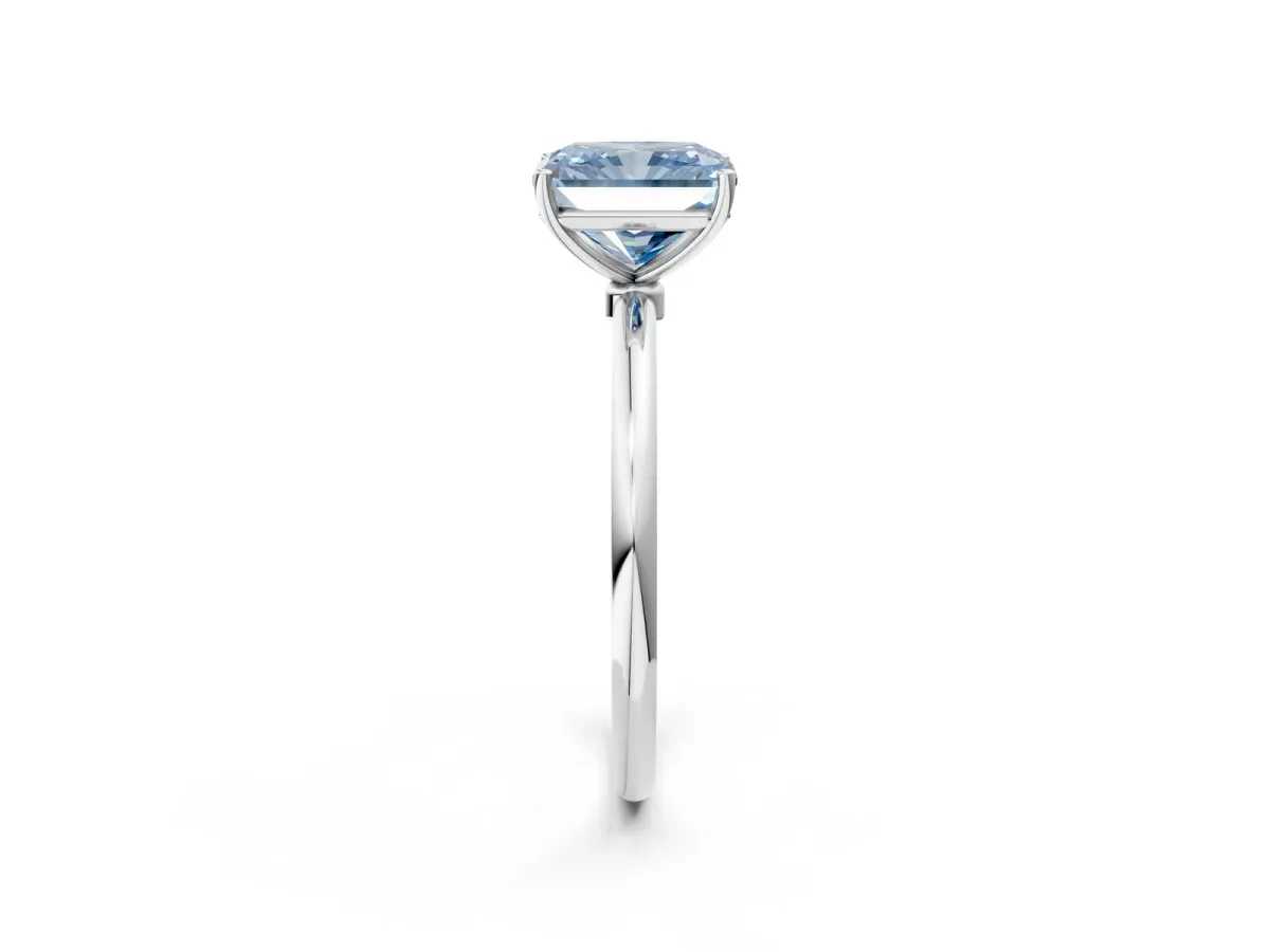 Fancy Blue Radiant Cut Cut Solitaire Engagement Ring with Thin Band and Four-Prong Setting Platinum