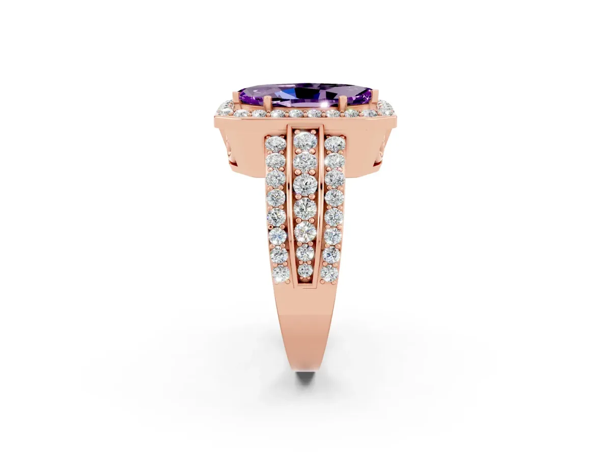 Marquise Cut Halo Amethyst Ring with Round Split Shank and Prong Setting Rose gold