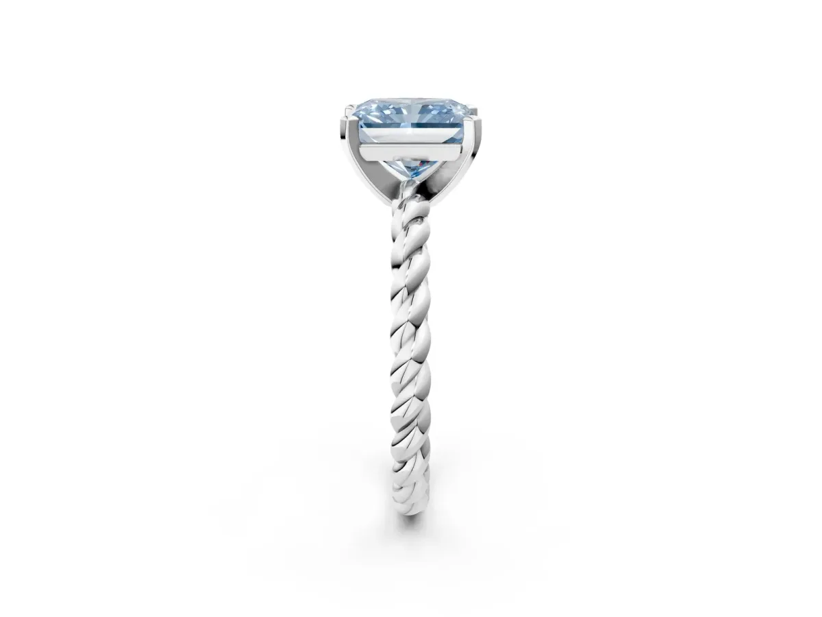 Fancy Blue Radiant Cut Cut Solitaire Twisted Band with Four-Prong Setting Platinum