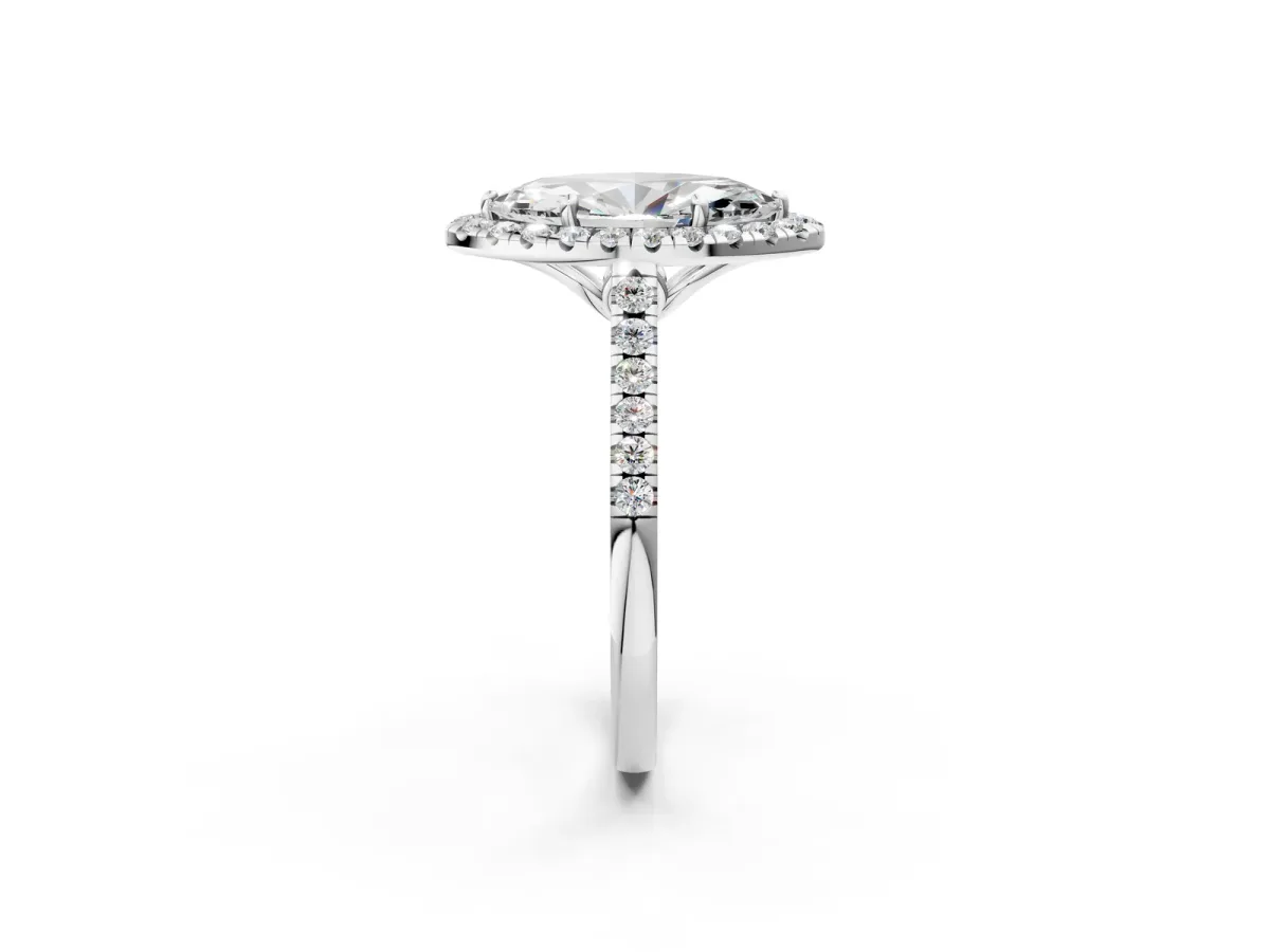 Marquise Cut Halo Pavé Diamond Engagement Ring with Four-Prong Setting Silver