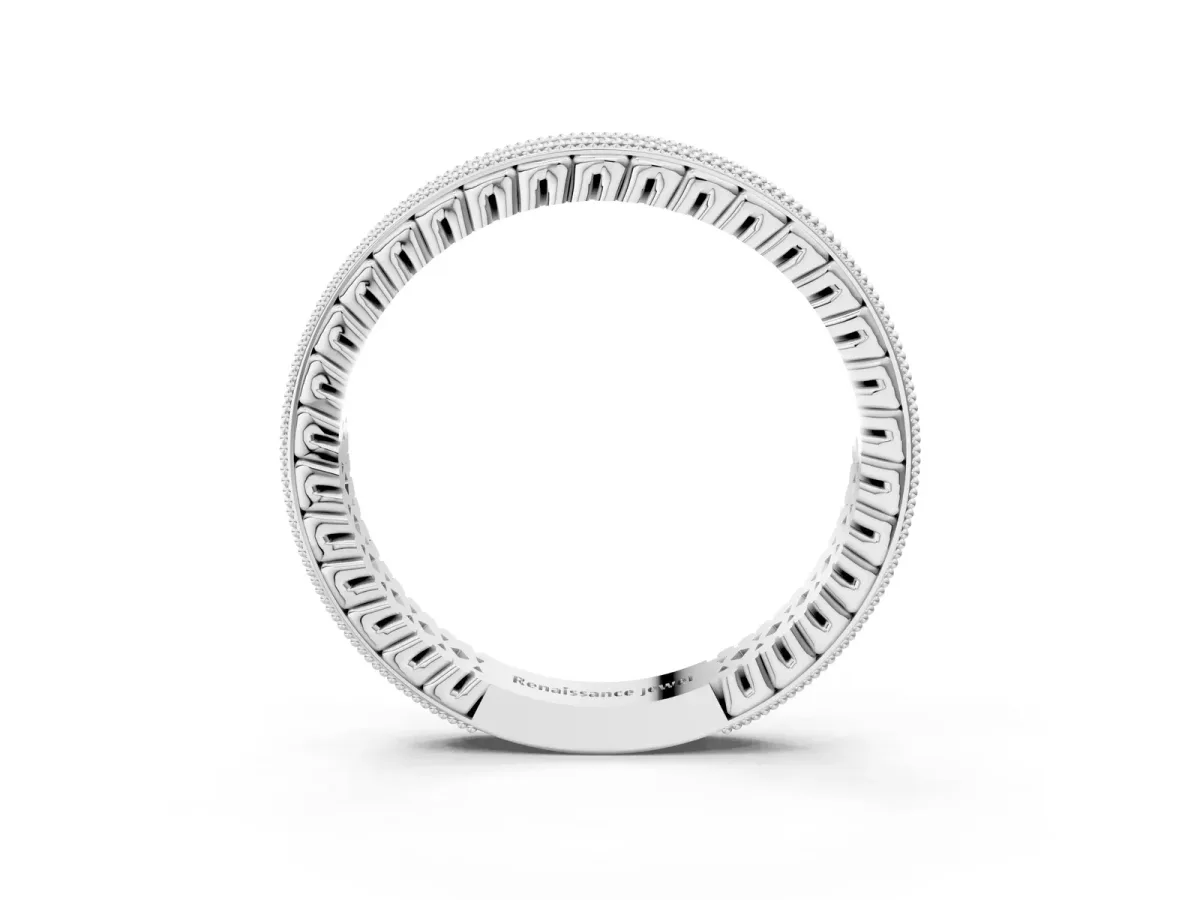 Round Diamond Milgrain Channel Set Eternity Band Silver