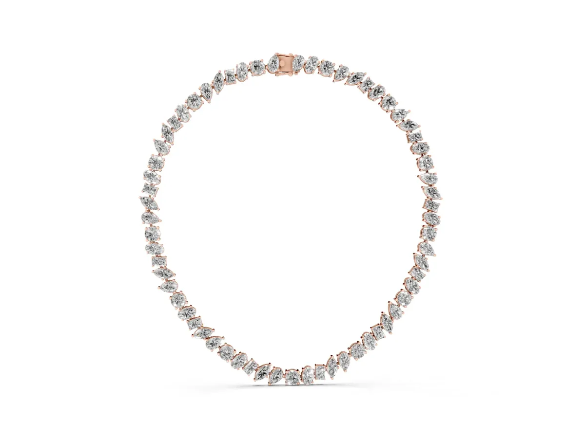 Mixed Shape Diamond Tennis Necklace Rose gold