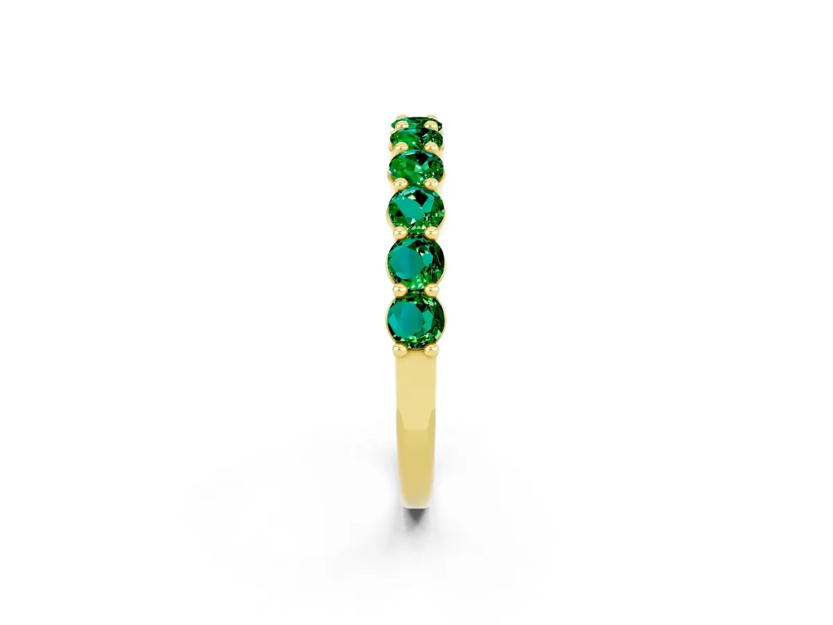 Round Emerald Half Eternity Band with Prong Setting Yellow gold