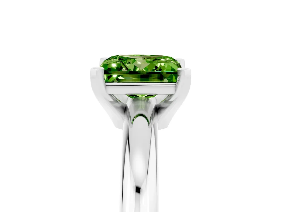 Princess Cut Peridot Solitaire Engagement Ring with Round Band and Four-Prong Setting Silver