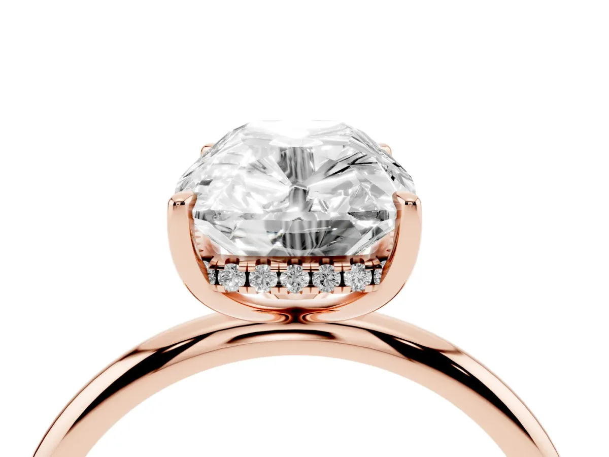 Old Mine Elongated Cushion Diamond Classic Band Four Prong Solitaire Ring Rose gold