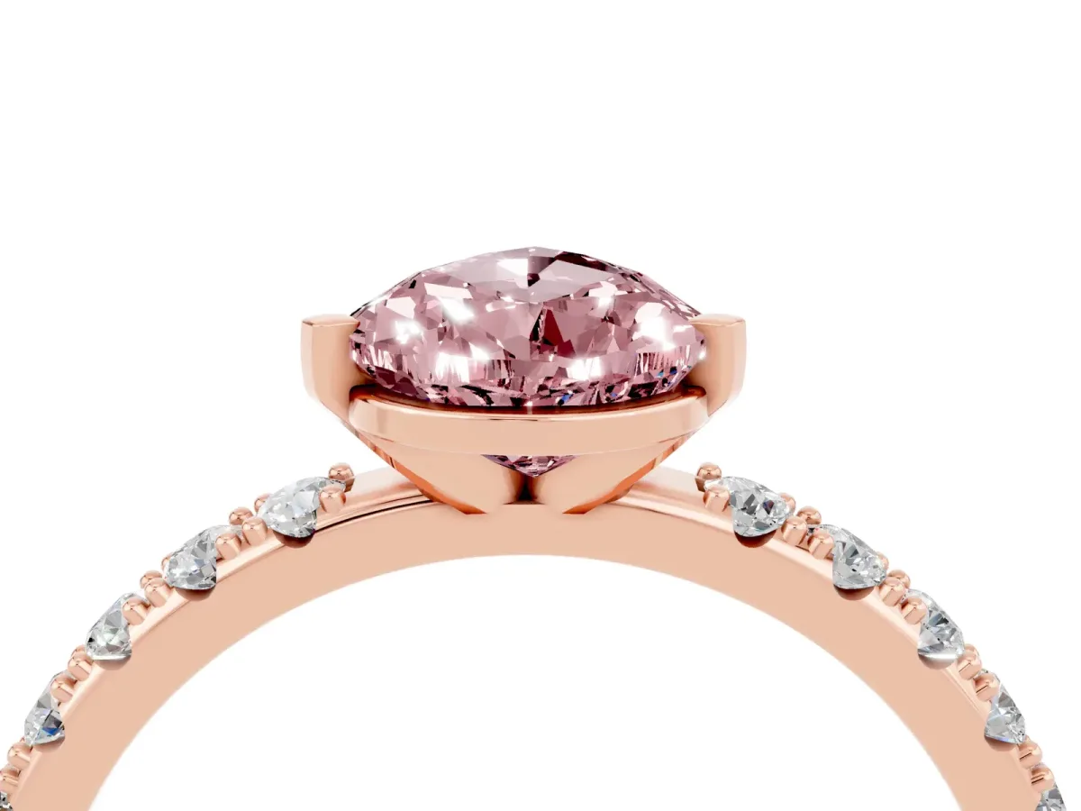 Pear Cut Morganite Solitaire Pavé Band with Four-Prong Setting Rose gold