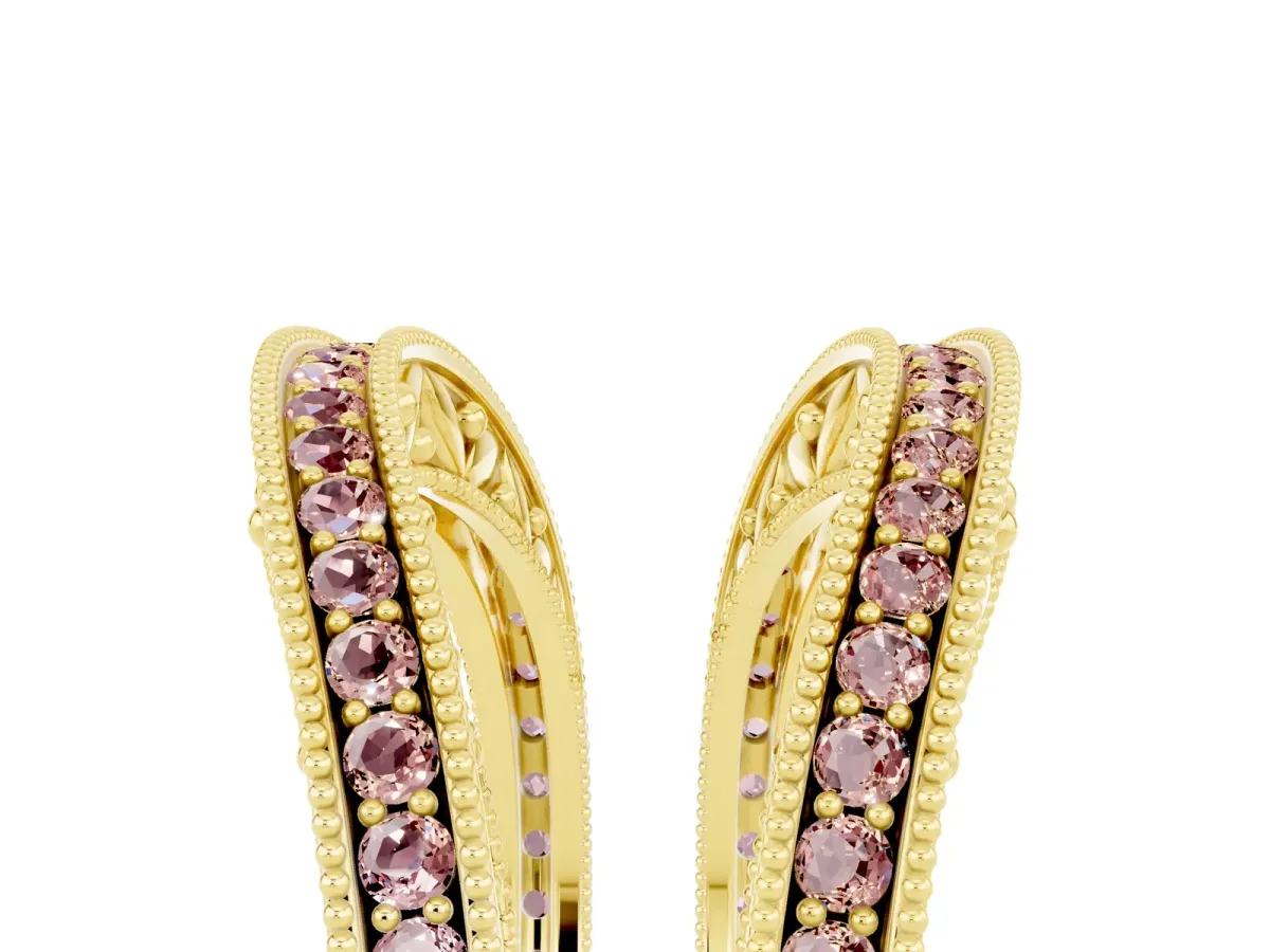 Round Morganite Milgrain Eternity Band with Channel Setting Yellow gold