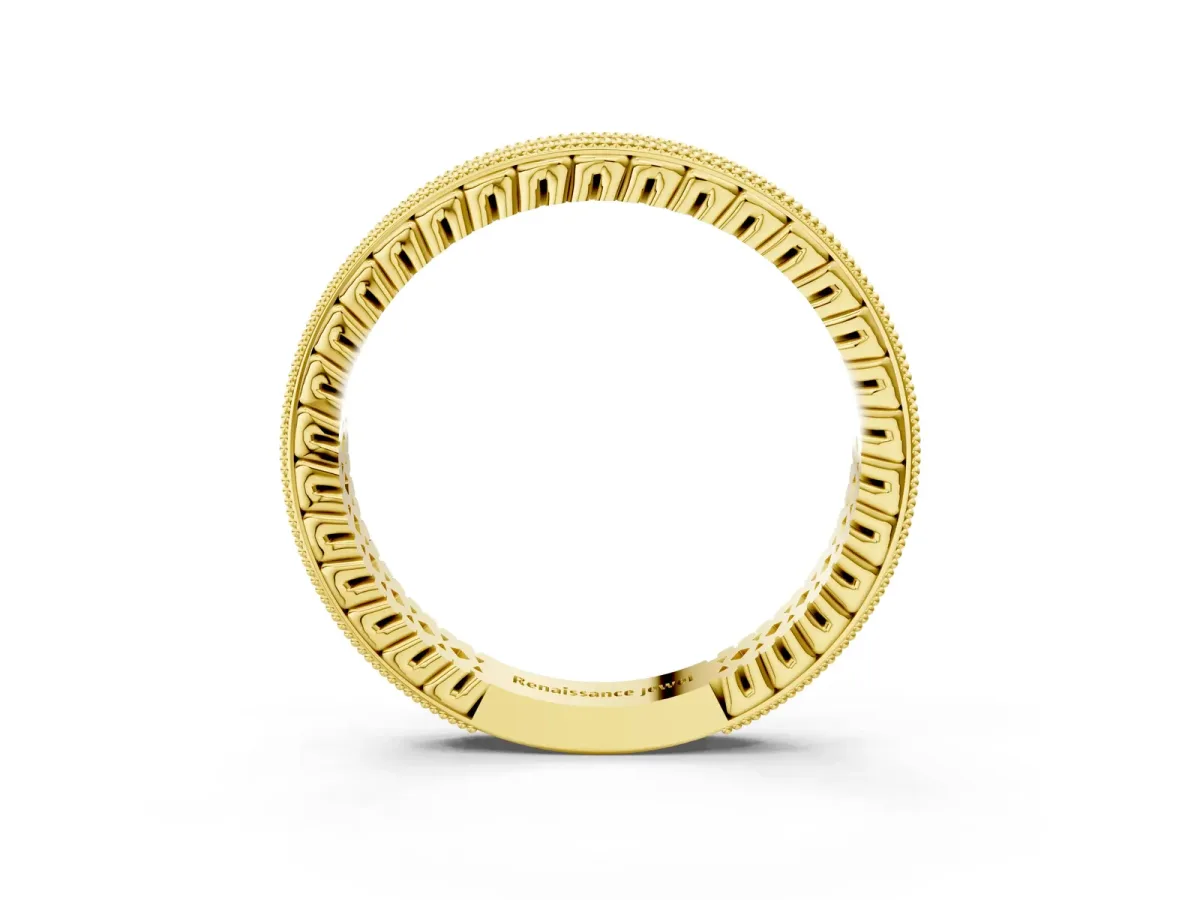 Round Diamond Milgrain Channel Set Eternity Band Yellow gold