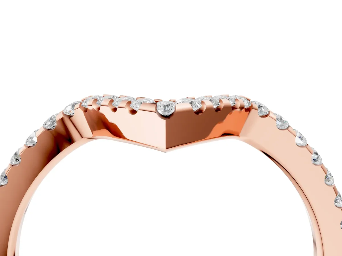 V-Shaped Pavé Round Diamond Chevron Band with Shared Prong Setting Rose gold