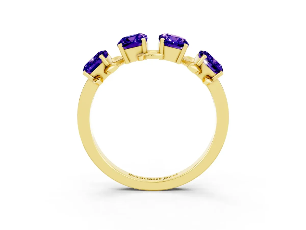 Emerald Cut Tanzanite Prong-Set Half Eternity Band Yellow gold